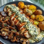 Chestnut Garlic Greek Chicken Alfredo with Sage Potatoes & Mushroom Pesto Cream