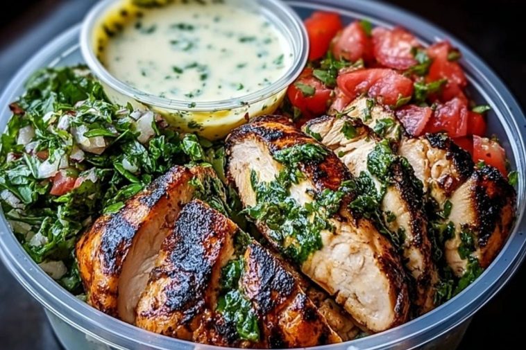 Chimichurri Grilled Chicken Bowl with Garlic Sauce