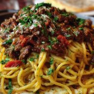 Creamy Cajun Beef Spaghetti with Three-Cheese Parmesan Sauce