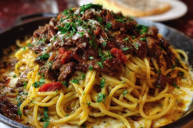 Creamy Cajun Beef Spaghetti with Three-Cheese Parmesan Sauce