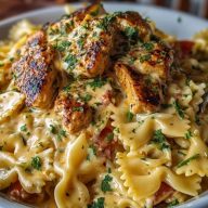 Creamy Cajun Chicken Bowtie Pasta with Garlic Cheese Sauce