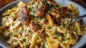Creamy Cajun Chicken Bowtie Pasta with Garlic Cheese Sauce