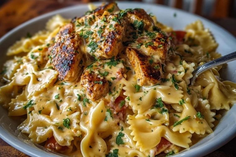 Creamy Cajun Chicken Bowtie Pasta with Garlic Cheese Sauce