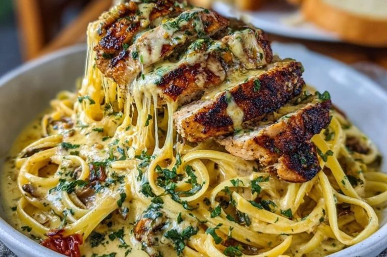 Creamy Cajun Chicken Linguine with Garlic Mozzarella Sauce