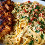 Creamy Cajun Chicken Linguine with Spicy Garlic Cheese Sauce