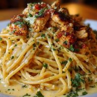 Creamy Cajun Chicken Spaghetti with Garlic Mozzarella Sauce