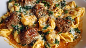 Creamy Garlic Butter Beef Tortellini with Italian Sausage & Spinach