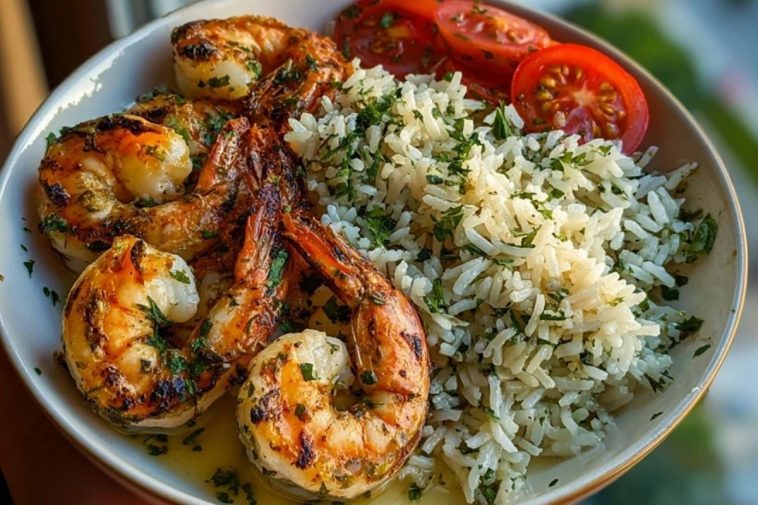 Creamy Garlic Butter Shrimp Bowl with Herb Rice