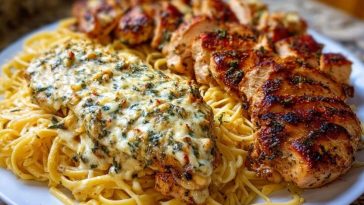 Creamy Garlic Parmesan Chicken with Cheesy Linguine