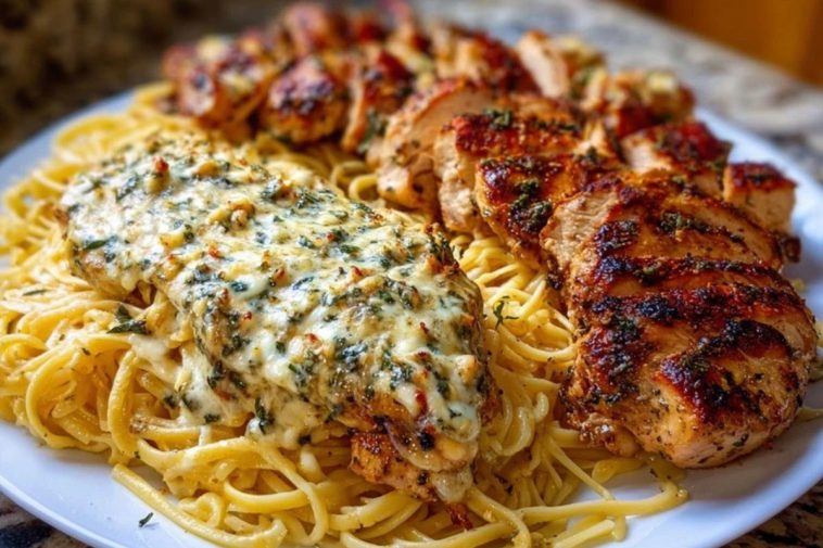 Creamy Garlic Parmesan Chicken with Cheesy Linguine