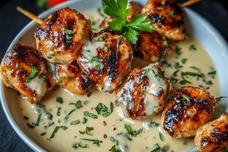 Creamy Garlic Sauce with Grilled Chicken Bites