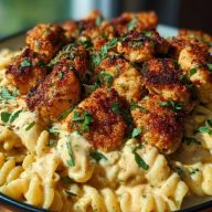Creamy Jalapeño Garlic Chicken Bites with Twisted Cheddar Cajun Pasta