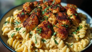 Creamy Jalapeño Garlic Chicken Bites with Twisted Cheddar Cajun Pasta