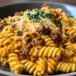 Creamy Mozzarella Rotini with Spicy Cajun Beef and Velveeta Sauce