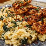 Creamy Parmesan Spinach Rice with Spicy Garlic Chicken