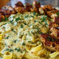 Creamy Velveeta Chicken Fettuccine with Garlic Cheese Sauce