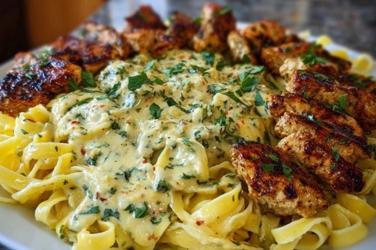 Creamy Velveeta Chicken Fettuccine with Garlic Cheese Sauce