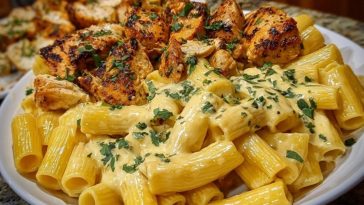 Creamy Velveeta Chicken Rigatoni with Mozzarella Garlic Sauce
