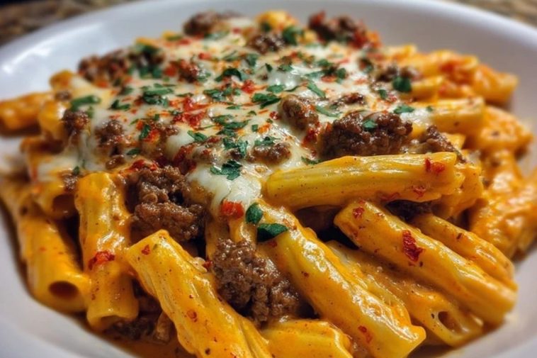 Creamy Velveeta Penne Pasta Recipe with Cajun Beef Alfredo Sauce