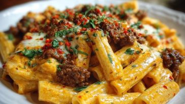Creamy Velveeta Penne Pasta with Cajun Beef Alfredo Sauce