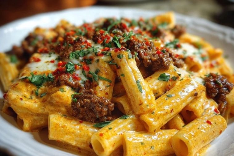 Creamy Velveeta Penne Pasta with Cajun Beef Alfredo Sauce