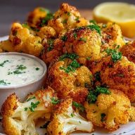 Crispy Baked Cauliflower Bites with Garlic Sauce