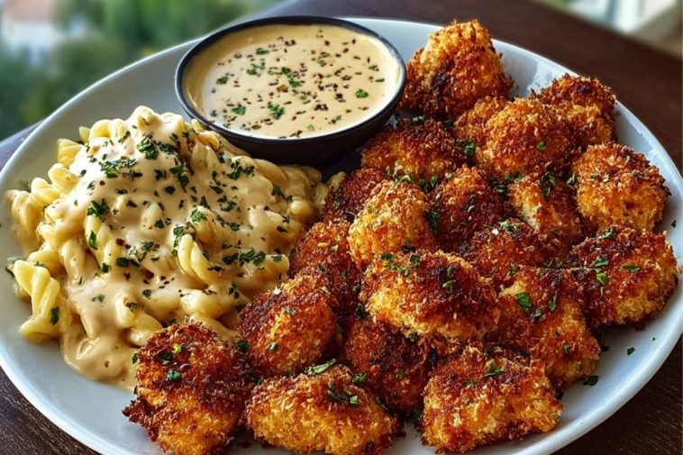 Crispy Parmesan Chicken Bites with Smoky Cajun Alfredo Gemelli