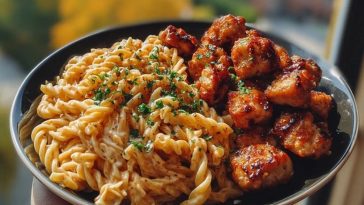 Delicious Garlic Butter Chicken Bites with Spicy Cajun Alfredo Twisted Pasta