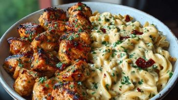 Delicious Tuscan Garlic Chicken Bites with Sun-Dried Tomato Cajun Alfredo Pasta