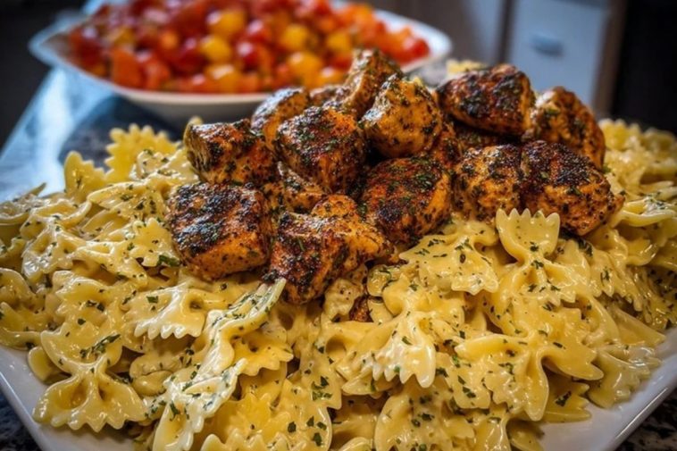 Easy Creamy Velveeta Chicken Bowtie Pasta with Garlic Mozzarella Sauce