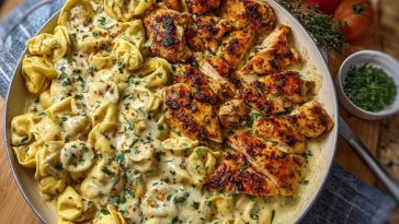 Easy Creamy Velveeta Chicken Tortellini with Mozzarella Garlic Sauce One-Pot Dinner