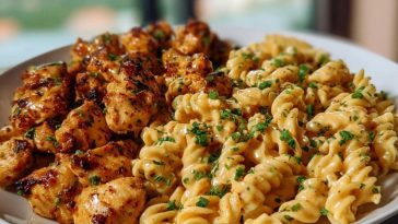 Garlic Butter Chicken Bites with Spicy Cajun Alfredo Twisted Pasta