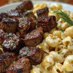 Garlic Butter Steak Bites & Creamy Chipotle White Cheddar Shells