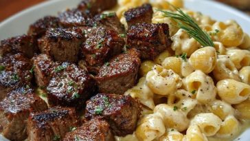 Garlic Butter Steak Bites & Creamy Chipotle White Cheddar Shells