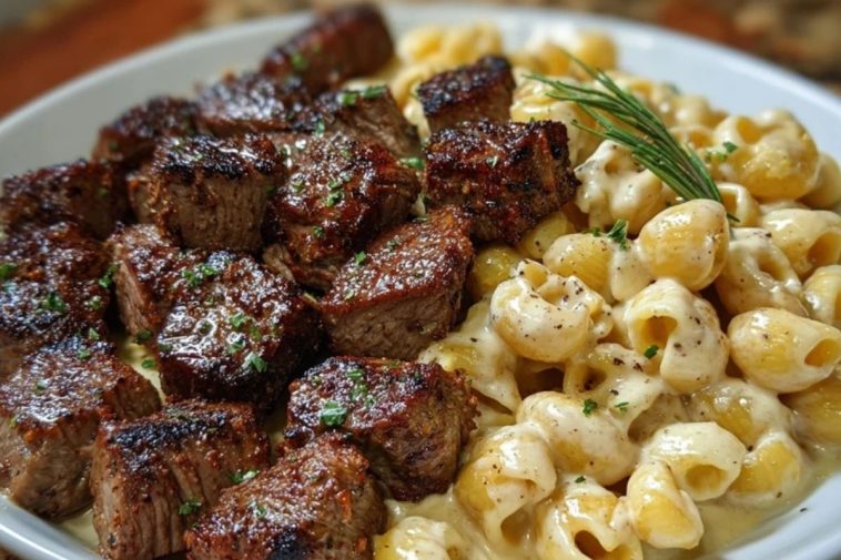 Garlic Butter Steak Bites & Creamy Chipotle White Cheddar Shells