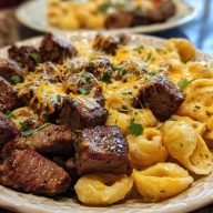 Garlic-Butter-Steak-Bites-Loaded-Cheddar-Alfredo-Shells