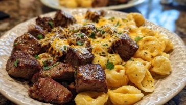 Garlic-Butter-Steak-Bites-Loaded-Cheddar-Alfredo-Shells