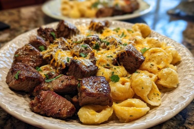 Garlic-Butter-Steak-Bites-Loaded-Cheddar-Alfredo-Shells