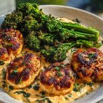 Garlic-Parmesan Chicken Bites with Sun-Dried Tomato Cajun Alfredo & Charred Broccolini