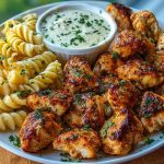 Lemon Cajun Chicken Bites with Creamy Garlic Herb Alfredo Twists