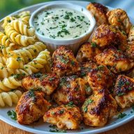 Lemon Cajun Chicken Bites with Creamy Garlic Herb Alfredo Twists