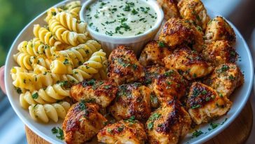 Lemon Cajun Chicken Bites with Creamy Garlic Herb Alfredo Twists