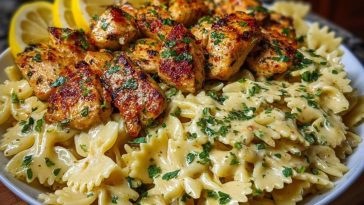 Lemon Garlic Chicken with Creamy Bowtie Pasta