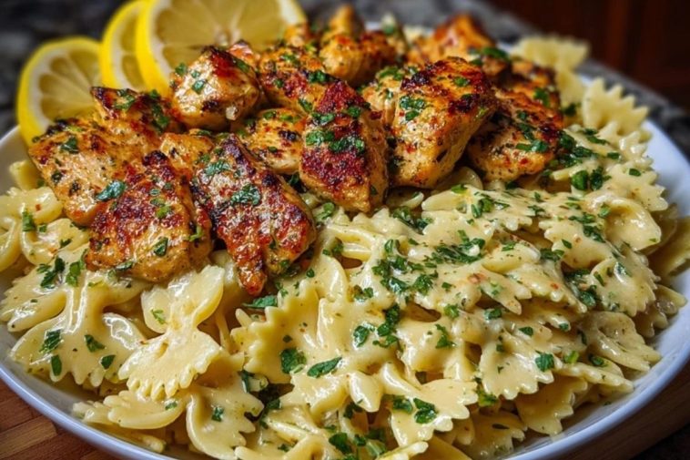 Lemon Garlic Chicken with Creamy Bowtie Pasta