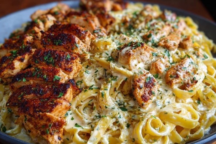 One-Pot Creamy Cajun Chicken Linguine with Garlic Mozzarella Sauce