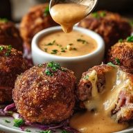 Reuben Balls with Spicy Thousand Island Dipping Sauce