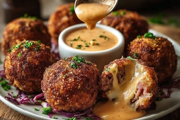 Reuben Balls with Spicy Thousand Island Dipping Sauce