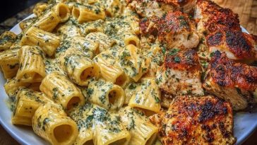 Rigatoni in Cheesy Italian Herb Alfredo with Cajun Chicken