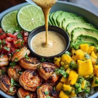 Shrimp and Avocado Bowls with Mango Salsa & Lime-Chili Sauce