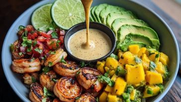 Shrimp and Avocado Bowls with Mango Salsa & Lime-Chili Sauce